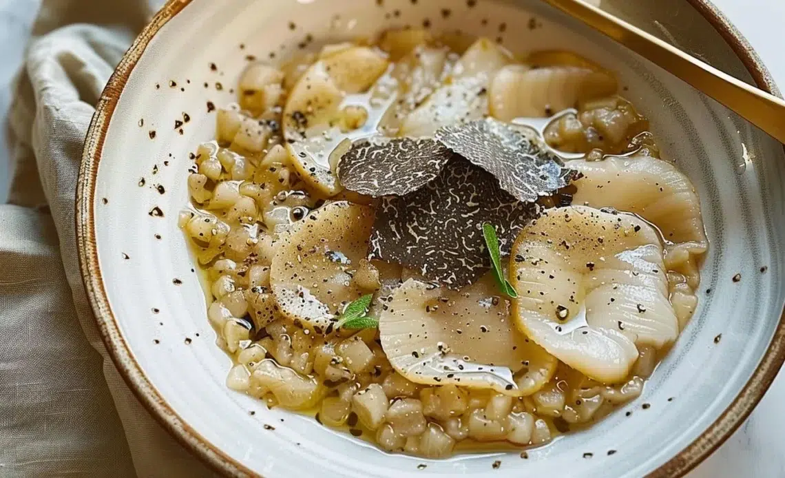 Carpaccio de pétoncles avec truffe, plat gastronomique délicat