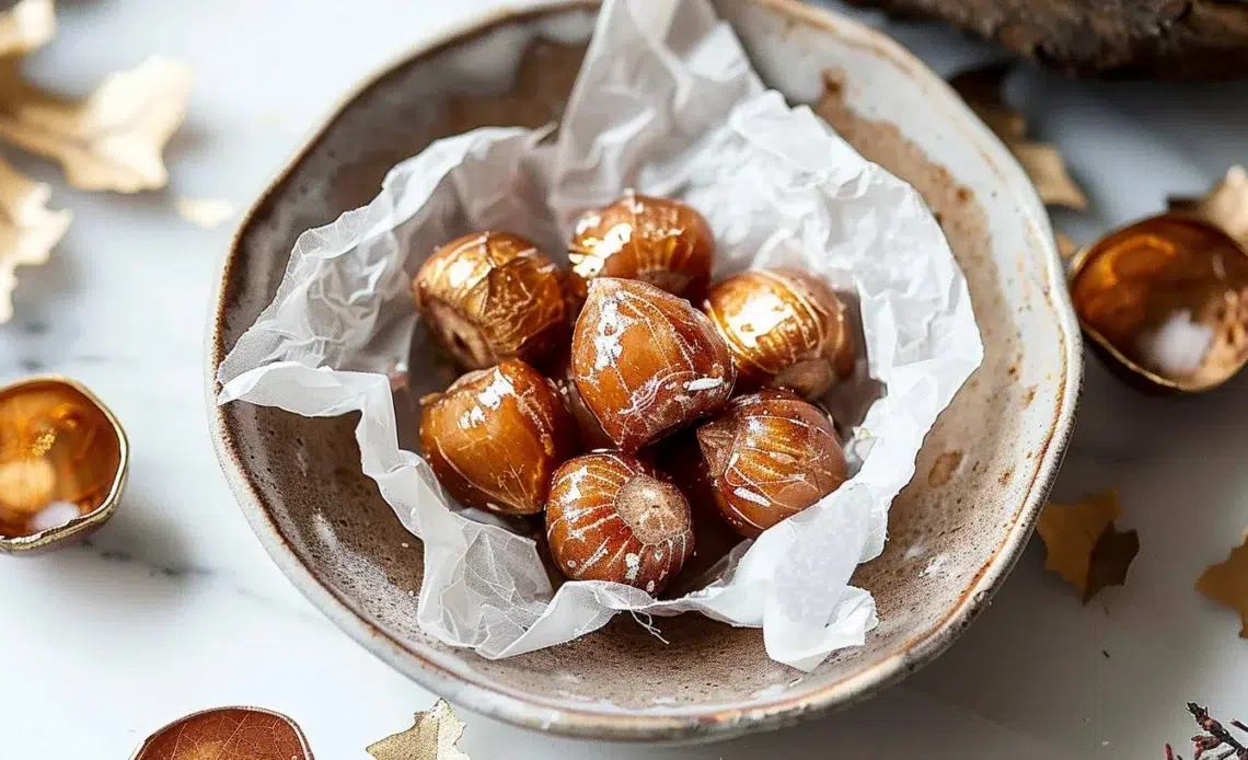 Châtaignes confites maison prêtes à déguster dans un joli plat