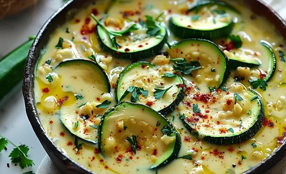 Courgettes au lait de coco et curry 1 Curry de courgettes au lait de coco, plat savoureux et coloré.