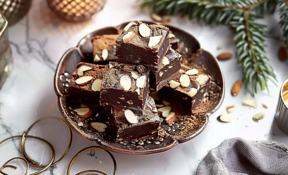 Fudge chocolat aux amandes, un dessert sucré et gourmand fait maison.