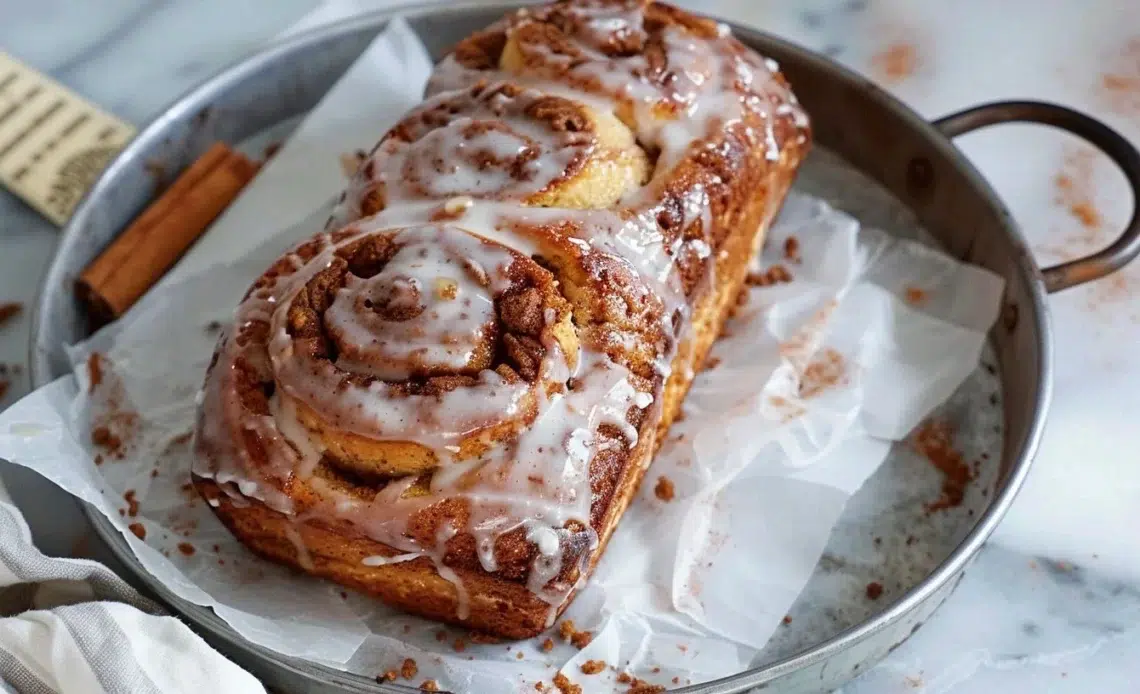 Gâteau façon Cinnamon Roll aux pommes 1 Gâteau façon Cinnamon Roll aux pommes appétissant avec une garniture sucrée et moelleuse