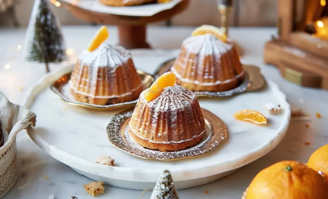 Gâteaux de Noël moelleux à l'orange et à la vanille décorés pour les fêtes