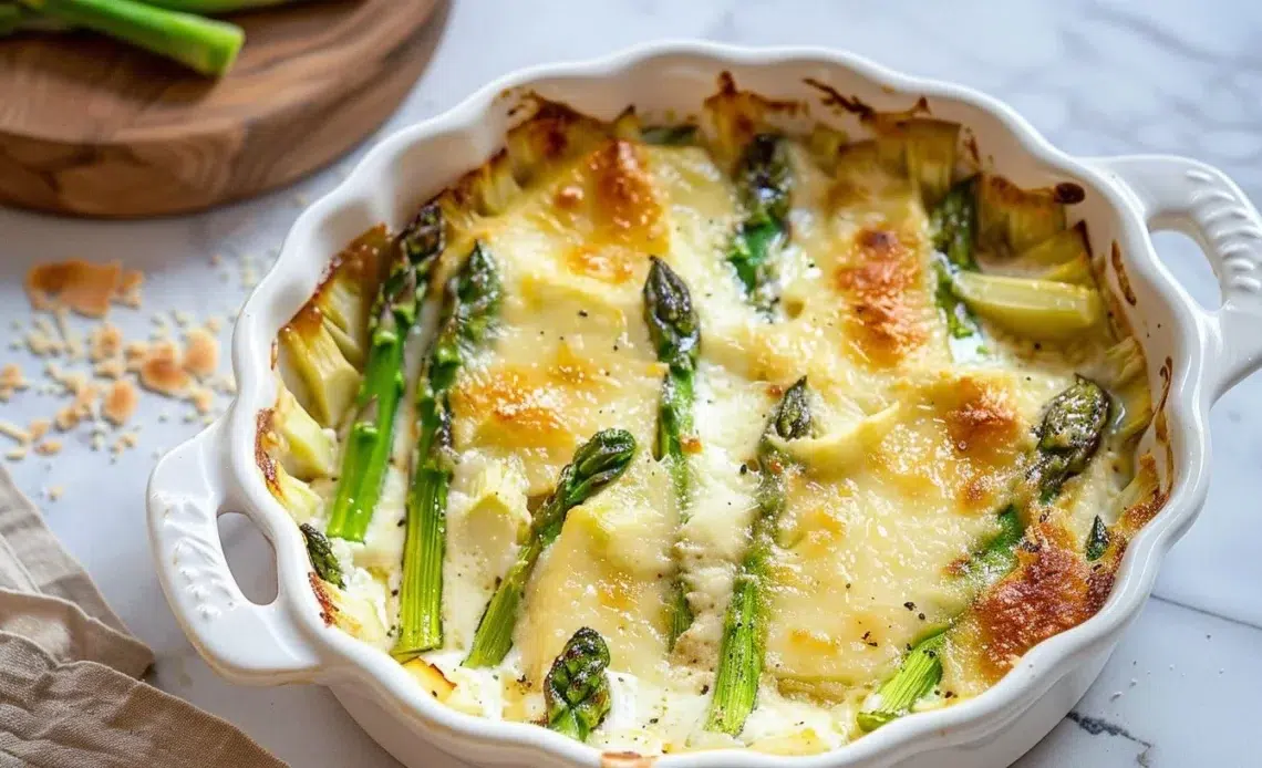 Gratin d'asperges au parmesan, un plat crémeux et savoureux