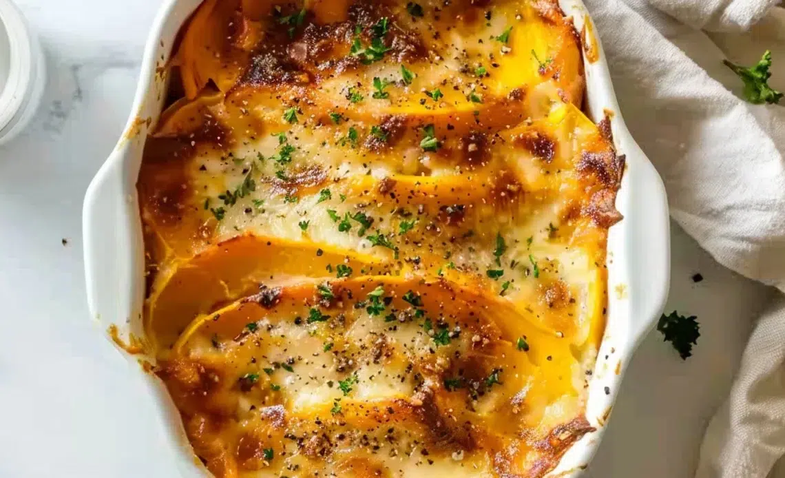 Gratin de courge Kuri rouge frais et appétissant