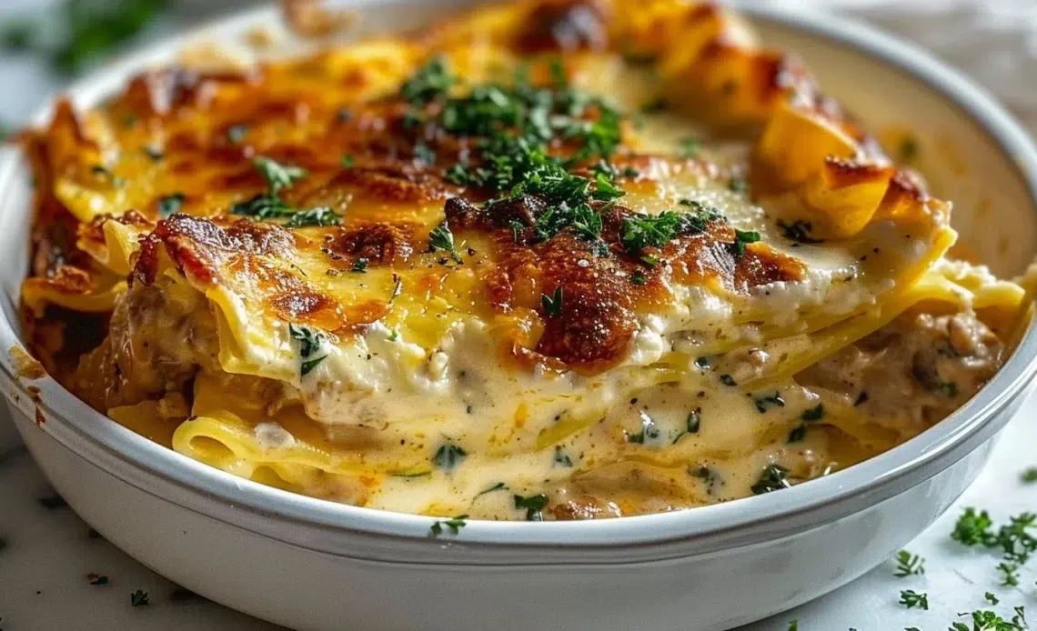 Lasagnes au poulet crémeuses, un plat savoureux et réconfortant