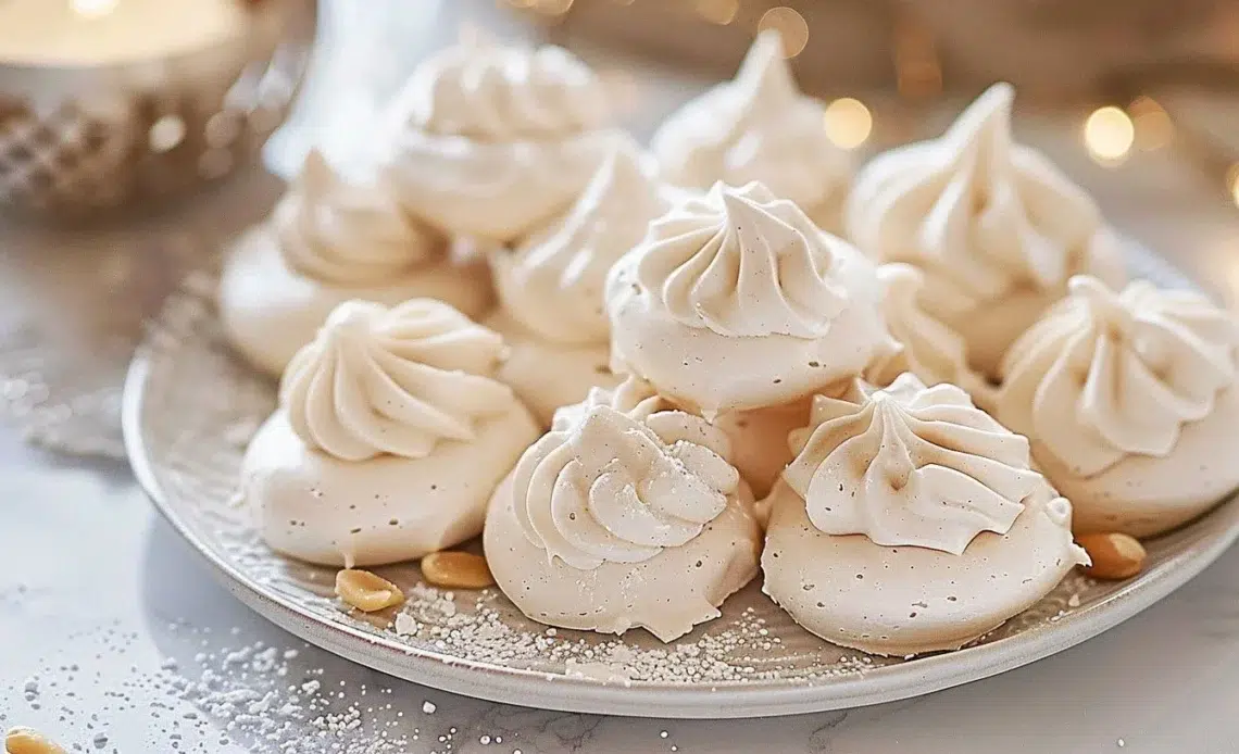 Meringues aux pignons de pin, dessert léger et croquant fait maison.