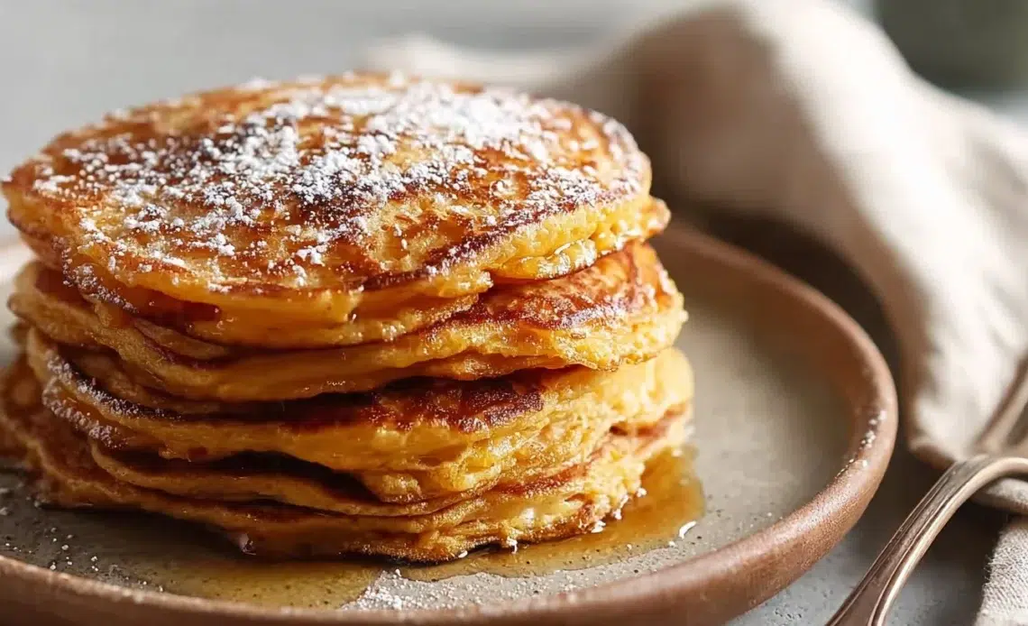 Pancakes de patate douce sains garnis de fruits et de sirop d'érable