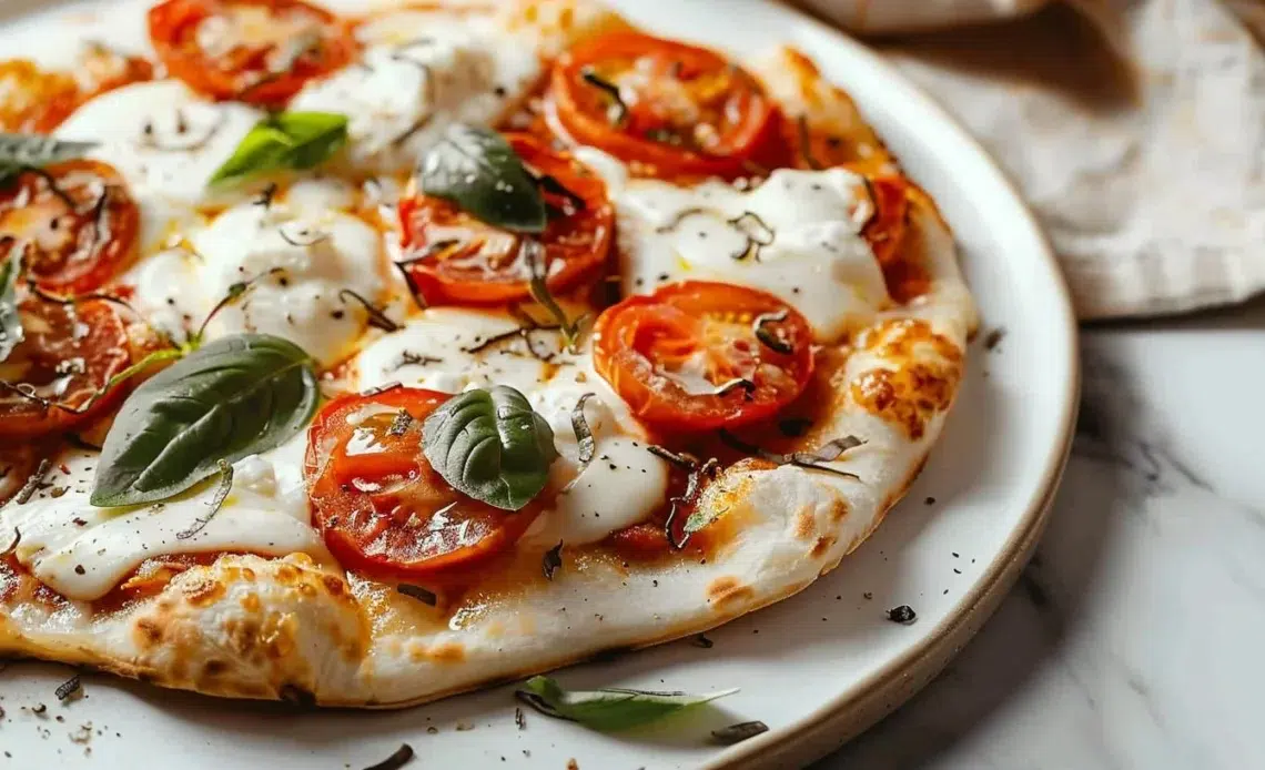 Pinsa Italienne Tomate Mozzarella 1 Pinsa Italienne Tomate Mozzarella, une délicieuse spécialité italienne