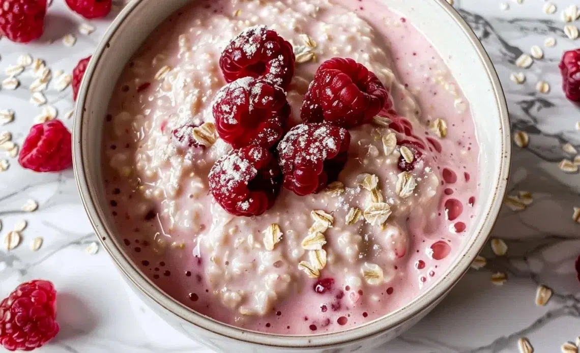 Porridge de Framboises Froid (sans poudre) 1 Porridge de framboises froid sans poudre dans un bol