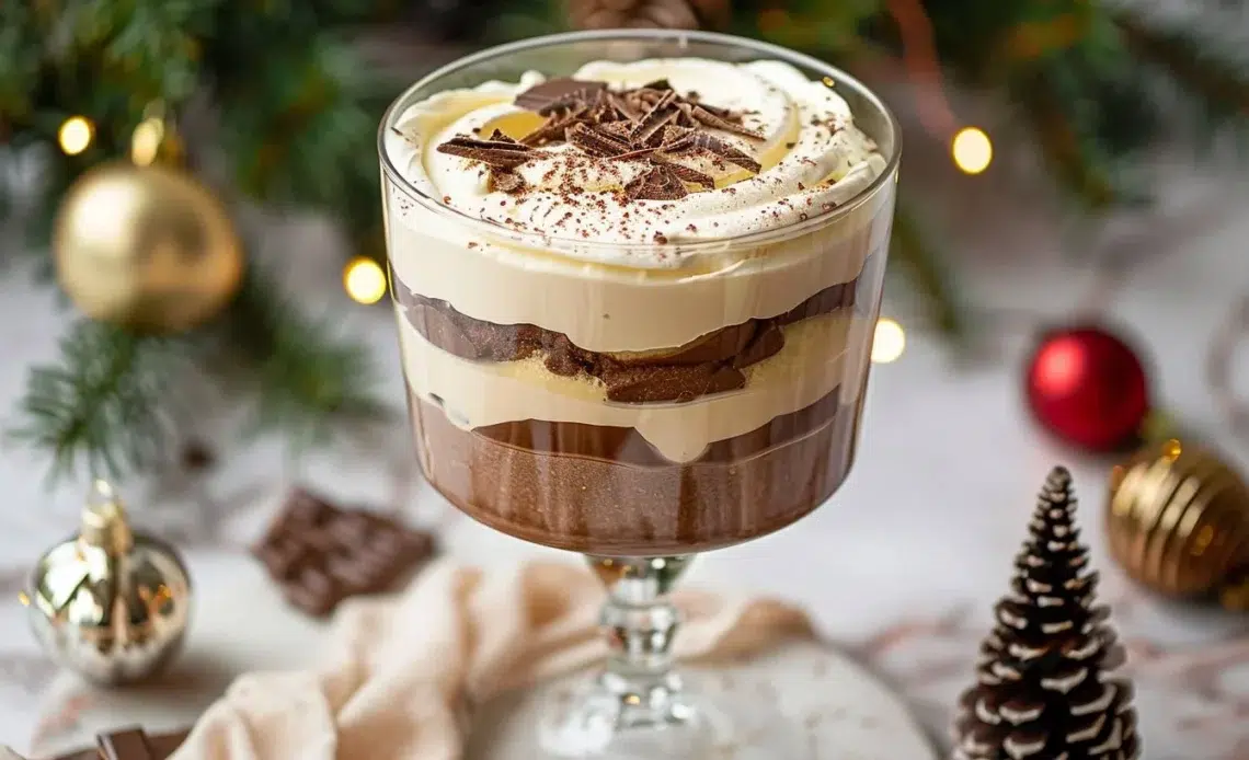 Trifle au chocolat de Noël sur une table festive