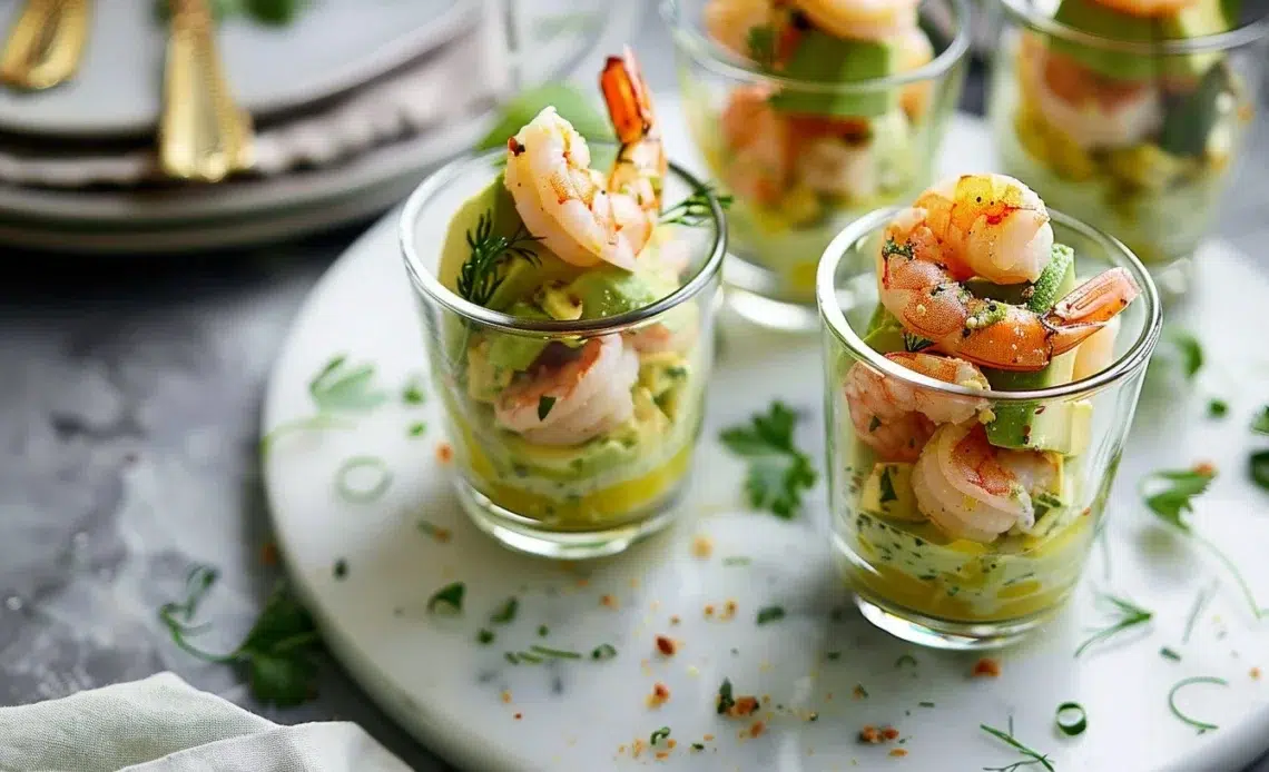 Verrines de crevettes et avocat, un apéritif fraîcheur et gourmand.