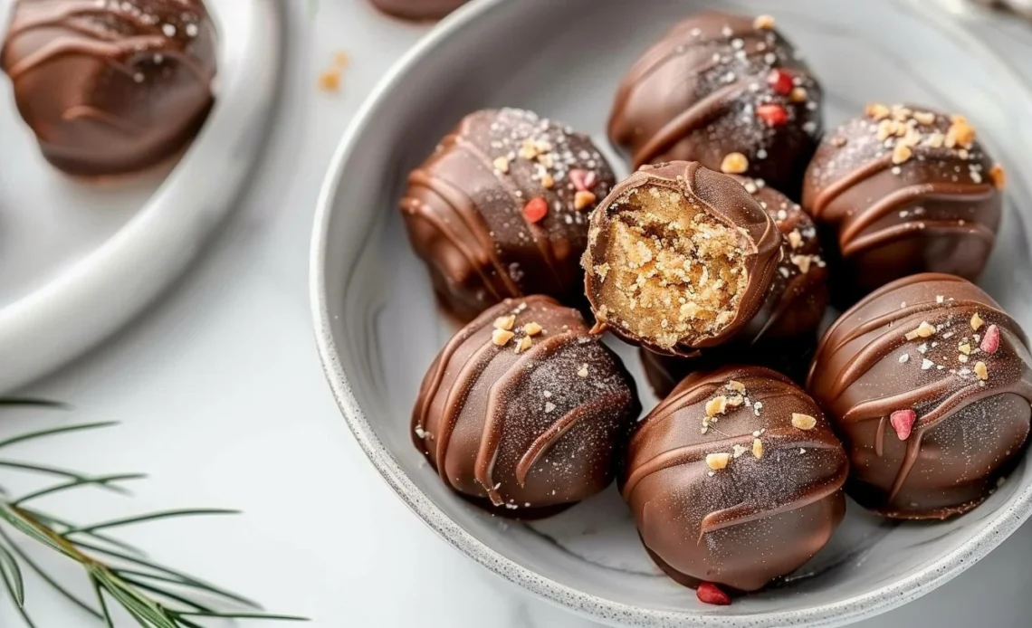 Boules de beurre de cacahuète au chocolat sur une assiette