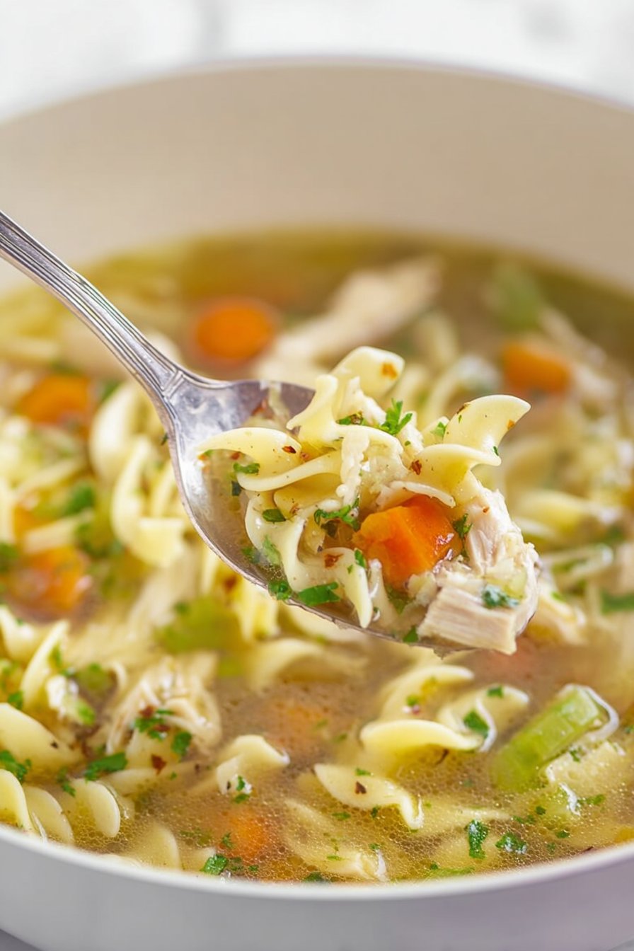 Soupe au poulet et nouilles