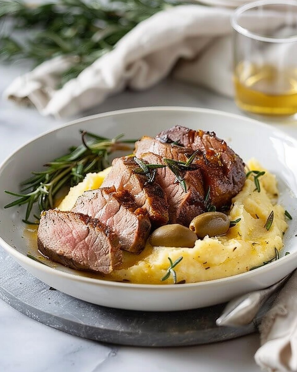 Filet Mignon de Veau au Romarin avec Polenta Crémeuse aux Olives