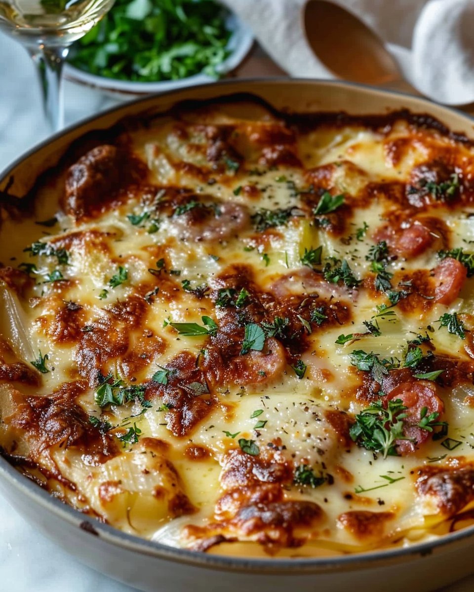 Gratin de Crozets aux Poireaux, Comté et Chorizo