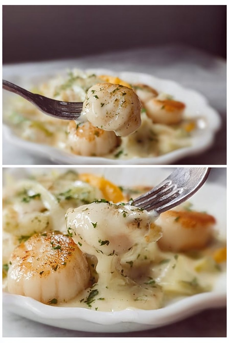 Noix de Saint-Jacques sur fondue de poireaux crémeuse