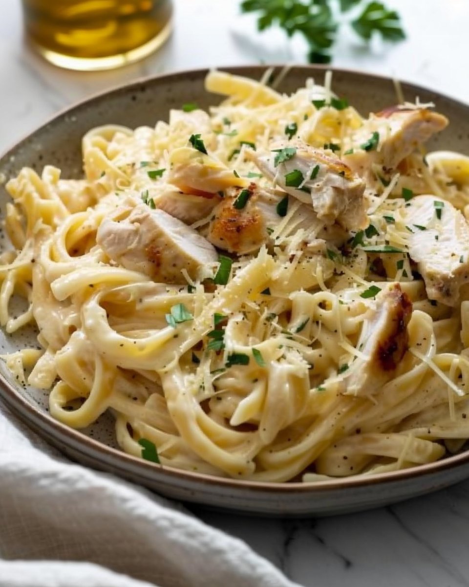 Pasta with chicken and parmesan cream