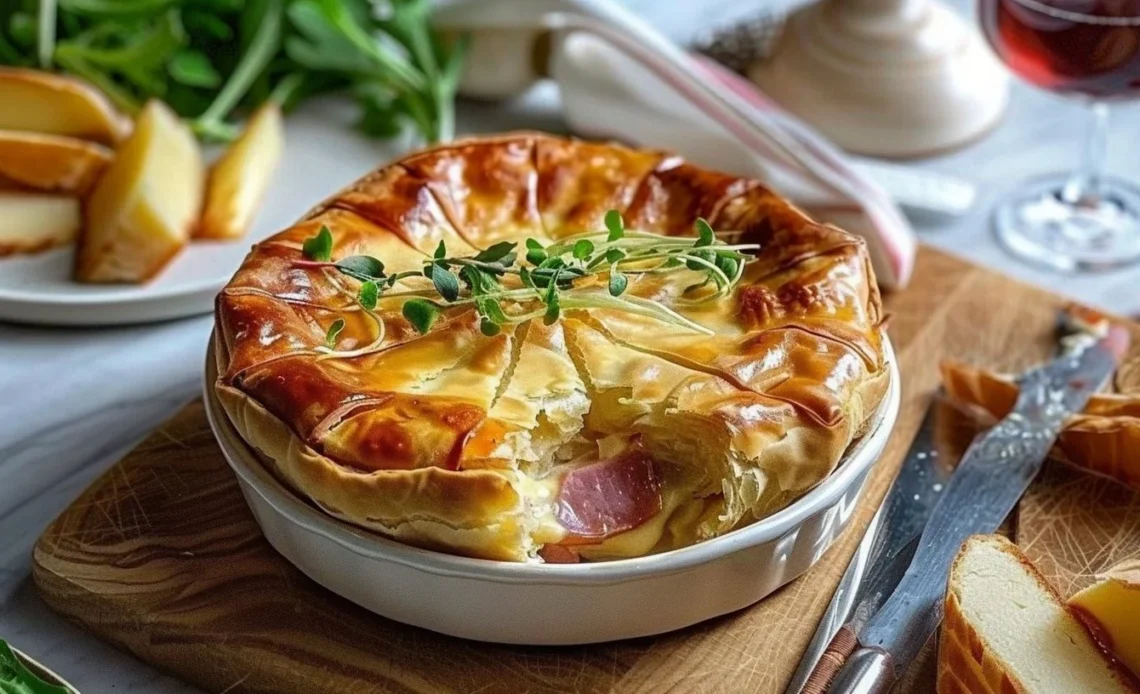 Camembert en Croûte au Jambon 1 Camembert en Croûte au Jambon, délicieuse préparation dans une pâte feuilletée dorée.