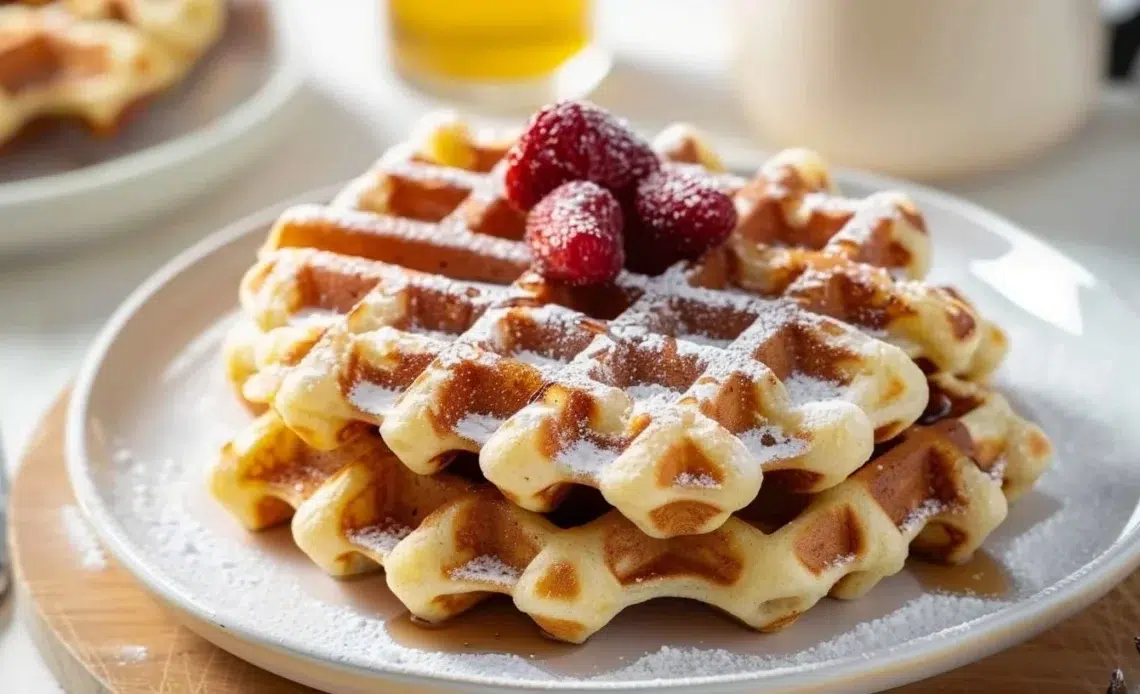 Gaufres Liégeoises croustillantes avec un intérieur moelleux, garnies de sucre perlé.