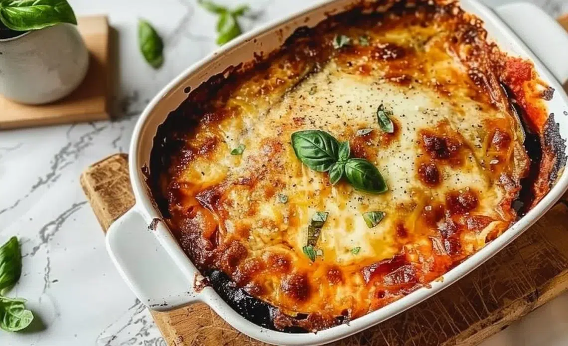 Parmigiana d'Aubergine 1 Plat de Parmigiana d'Aubergine avec sauce tomate et fromage fondu