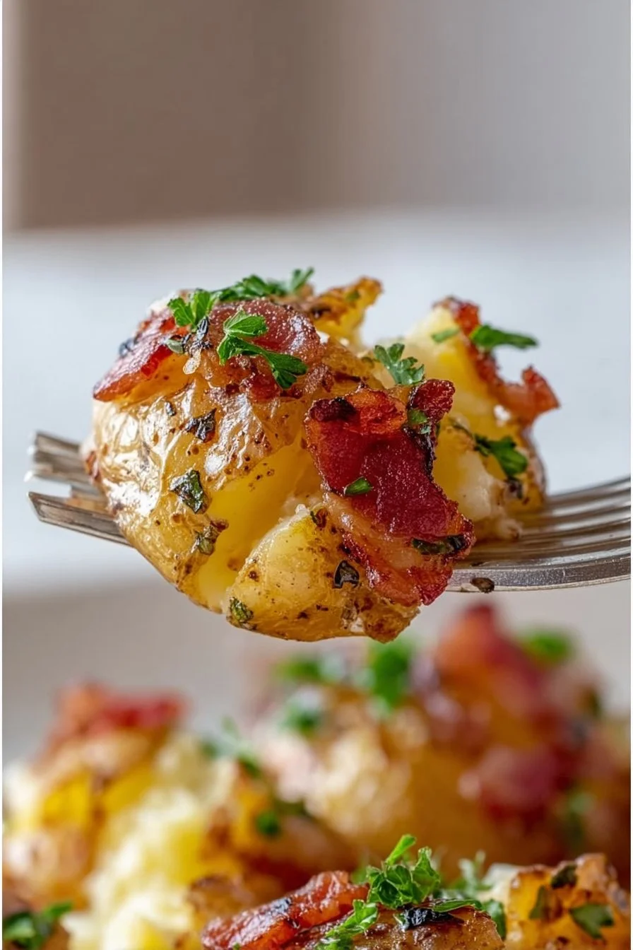 Bite-sized melting mini potatoes with caramelized bacon