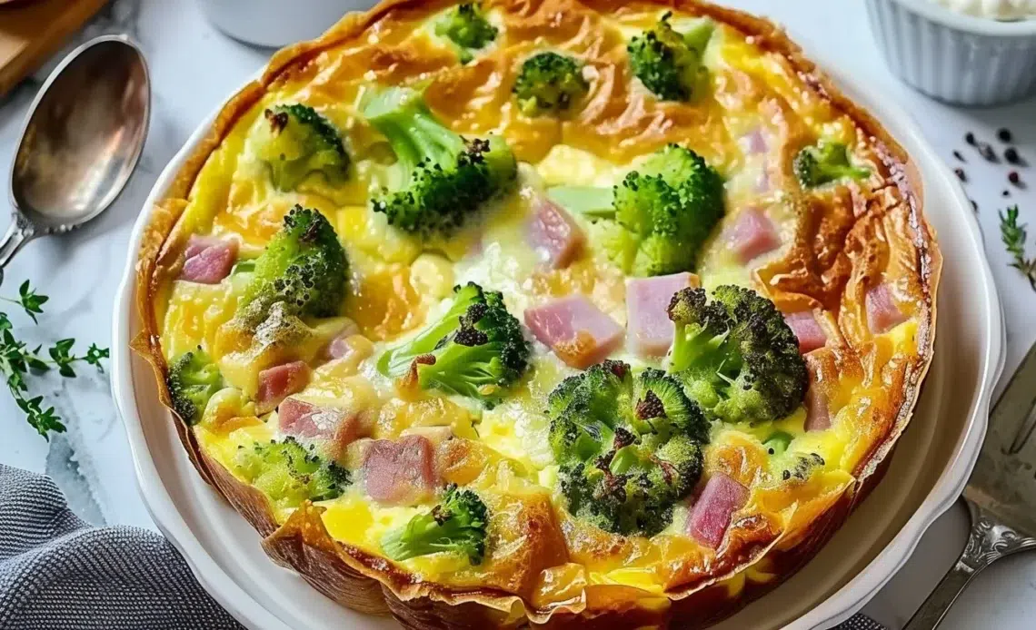 Clafoutis salé au brocoli et jambon 1 Clafoutis salé au brocoli et jambon, un plat délicieux et réconfortant.