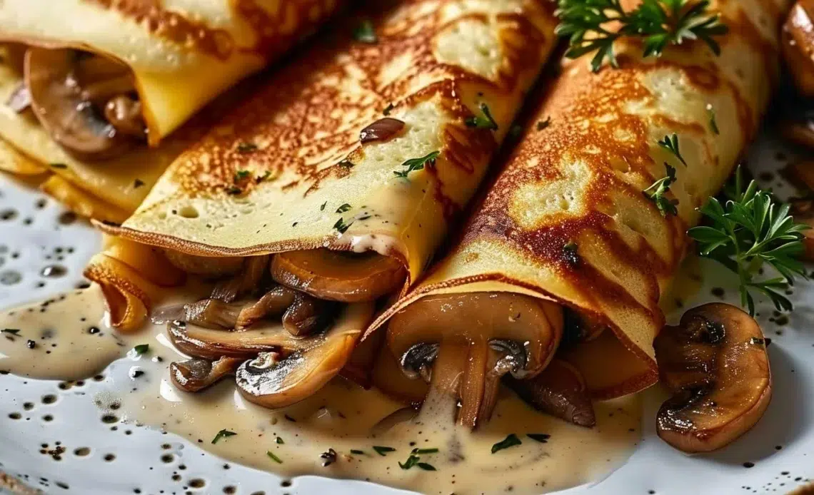 Crêpes roulées au poulet et champignons, un plat savoureux et réconfortant