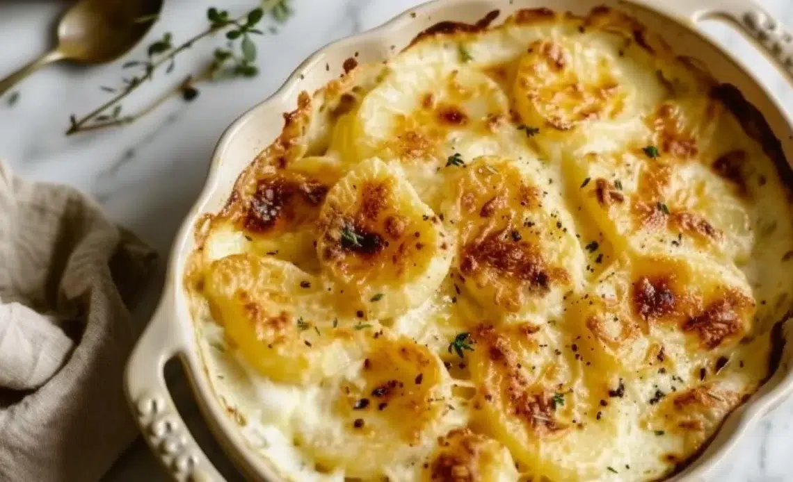 Gratin Dauphinois crémeux et doré, plat traditionnel français à base de pommes de terre