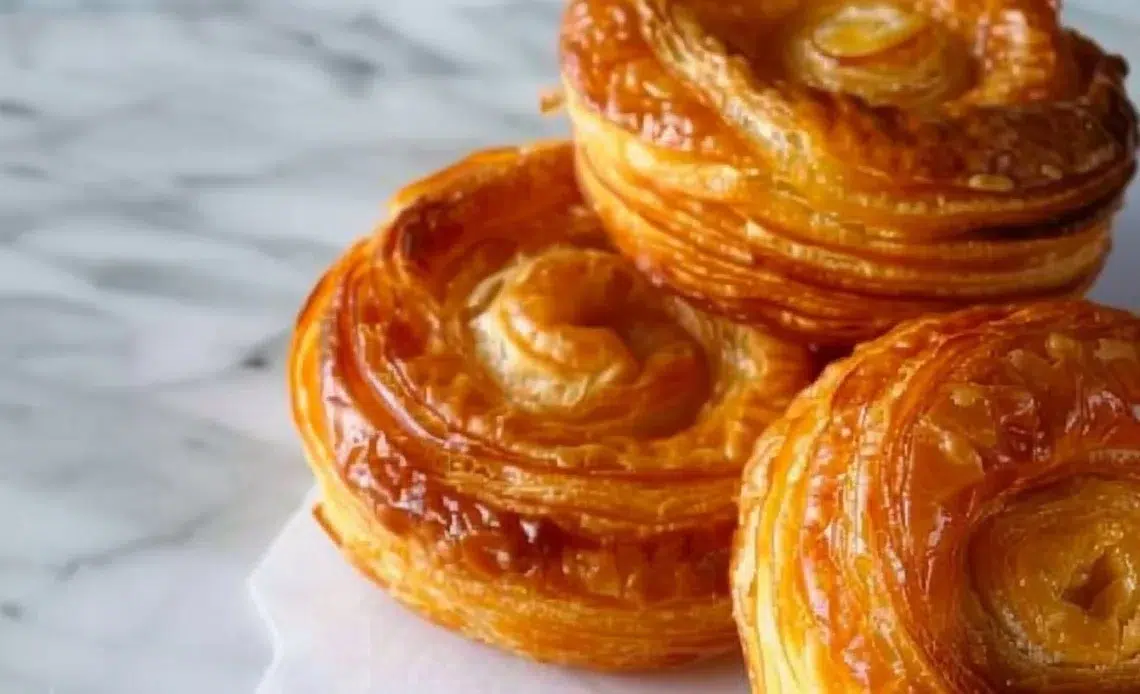 Kouign-Amann, pâtisserie bretonne sucrée et beurrée avec croûte caramélisée.