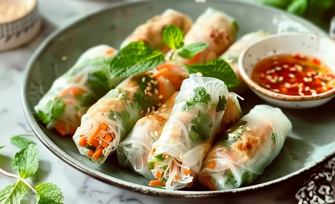 Pringles vietnamiens au poulet accompagnant des rouleaux de printemps