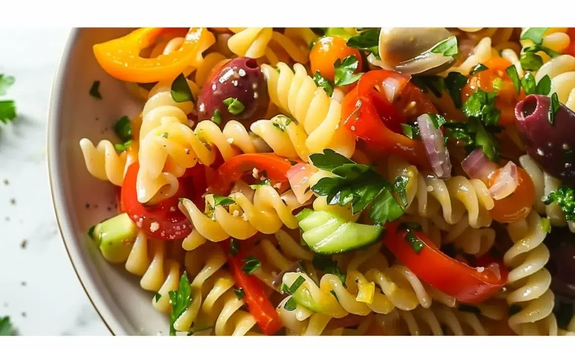 Recette de salade de pâtes aux crudités avec légumes frais