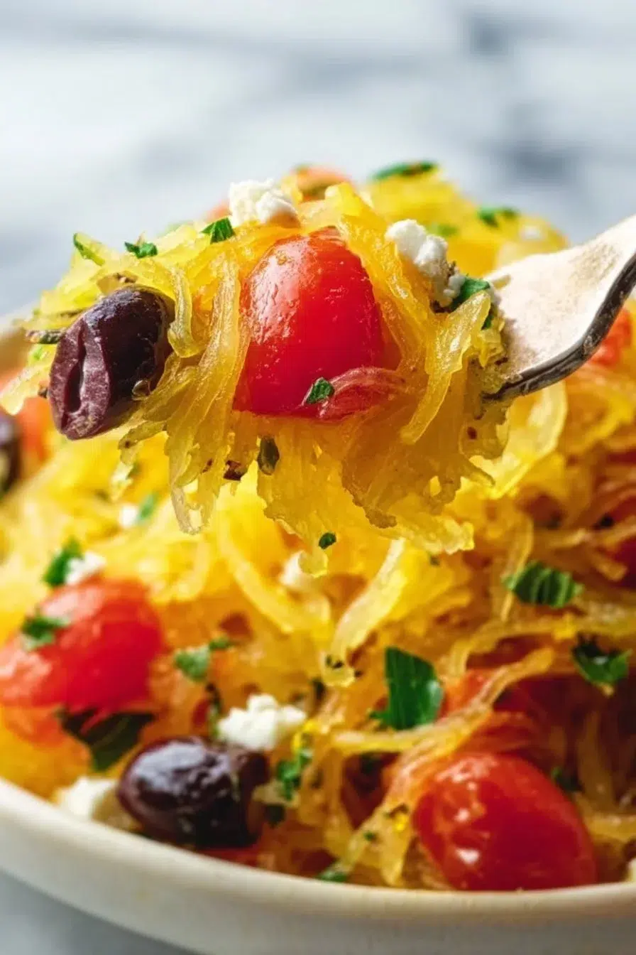Spaghetti Squash with Onions, Tomatoes, and Olives