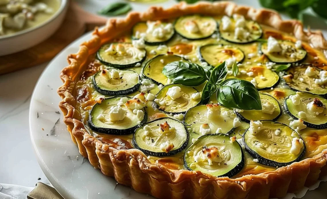 Tarte courgette feta dorée et savoureuse, idéale pour un repas léger